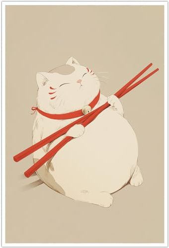 Wandkunst, japanische Katze, lustige Tierbilder, Vintage-Anime-Drucke, Poster, Küche, abstrakt, modern, Retro, ästhetisch, weiße Leinwand, 40,6 x 61 cm, ohne Rahmen