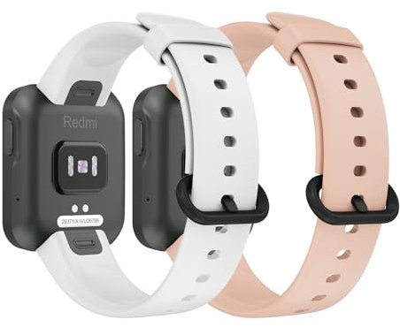 Amzpas 2 Pièces Sport Bracelet pour Redmi Watch Lite/Xiaomi Mi Watch Lite, Colorée Silicone Souple Bracelet Compatible avec Redmi Watch Lite/Xiaomi Mi Watch Lite, Blanc+Rose