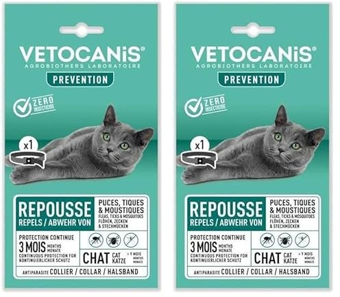 Vetocanis - Collare antiparassitario per gatti - Antizecche e antipulci gatto - Efficace 3 mesi - Per gatti di più di 9 mesi - Resistente all'acqua - Formulato sotto controllo veterinario