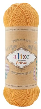 100g Sockenwolle Alize Superwash Artisan 75% Wolle Strickwolle Häkelgarn Farbwahl, Farbe:281 safran