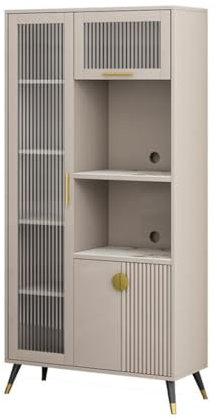 Farmhouse Buffet Server Bar Wine Cabinet with Integrated Wall mounted Microwave Cabinet for Small Apartment Simple and Stylish Sideboard for Tea and Coffee Machine Storage