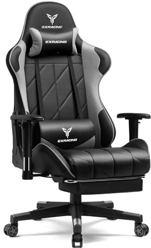 EXRACING Chaise de Gaming Racing - Ergonomique - avec Dossier bionique - en Cuir synthétique et Polycarbonate - Dossier élargi - 150 kg - Gris