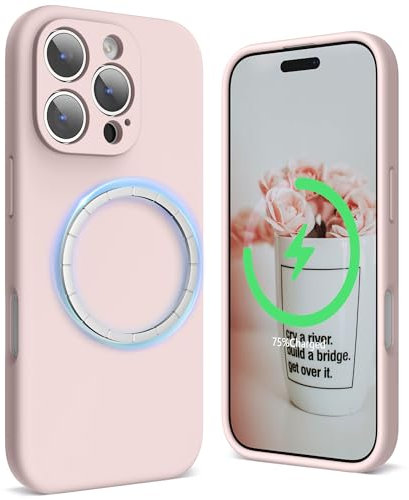 SURPHY Cover Magnetica per iPhone 16 Pro 6,3 Pollici Compatibile con MagSafe,Sottile Antiurto Custodia iPhone 16 Pro Silicone con 2 mm Protezione Fotocamera,Rosa Sabbia