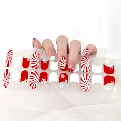 Semi Cured Gel Nails Strips for Christmas - 22 Xmas Stickers, Self-Adhesive Wraps, Salon-Quality, UV/LED Lamp Required (203-Christmas)