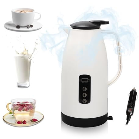 Longzhuo Temperature Control Kettle, 12V/24V Electric Kettle, Kettles with Car Charging Cable and Non-slip Base, Stainless Steel Portable Kettle for Hot Water Milk and Coffee