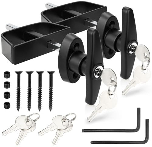 Gnellkoor Loquet de porte d'abri de jardin avec poignée en T de 13,8 cm avec 4 clés, ensemble de quincaillerie pour porte d'abri de grange