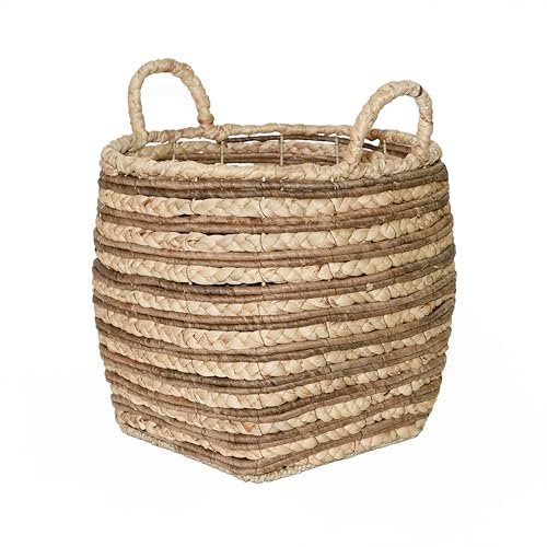 Wickerfield Water Hyacinth Woven Blanket Basket Wicker Storage Laundry Basket with Handle Large Toy Living Room Organizer (Small)
