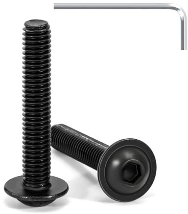 Tunejoy 20 Pezzi Viti a Testa Bombata con Flangia M6 x 35 mm Nero Vite a Testa Esagonale Bulloni in Acciaio Inox A2 V2A Viti a Brugola con Chiavi a Esagono Filettatura Completa