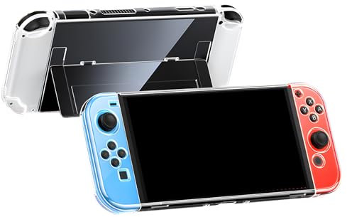 Dockable Protective Case for Nintendo Switch OLED 2021, Clear Crystal Protective Cover for Switch OLED and Joy-Con Controllers TPU Hard Shell Case and Thumb Grip Caps Protector Accessories