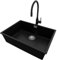PRIMAGRAN Fregadero Granito Negro 66x47cm, Cocina 1 Seno + Grifo 40x38cm + Sifón, Sobre encimera al mueble 70cm - London Slim
