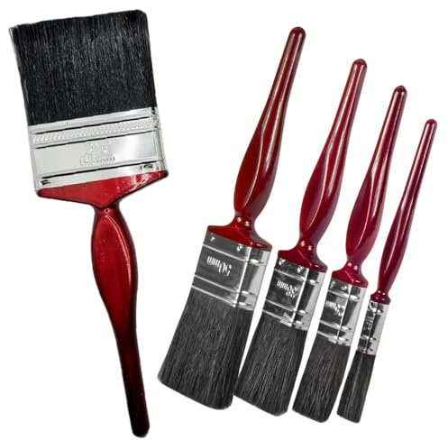 Welari 5pc Paint Brush Set - Cherry Red – Mixed Sizes for Fine Detailing, Trim, Furniture, Doors, Frames & Medium Area Painting – Versatile DIY & Professional Decorating Flat Brushes