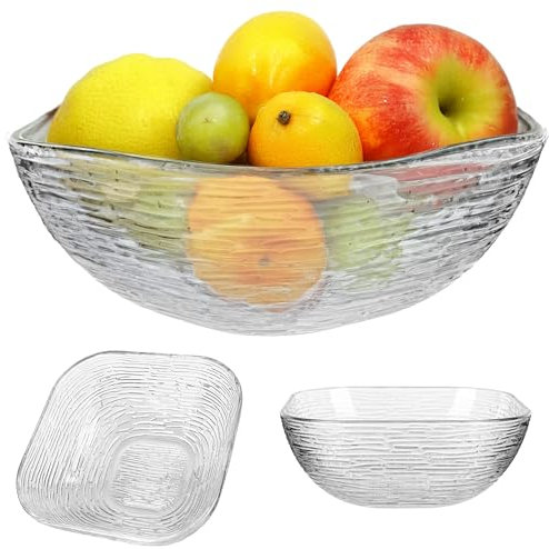 KADAX Saladier en verre de 20 cm, 1 pièce, carré, en verre, saladier en 3 tailles différentes, passe au lave-vaisselle, bol à collation pour fruits (modèle 2)