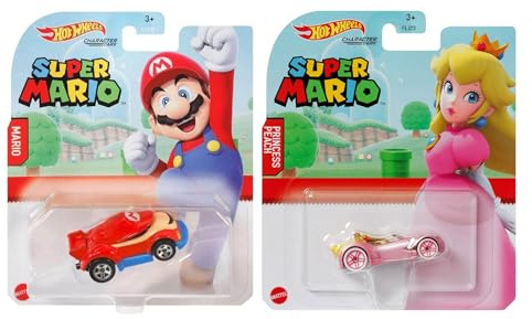Hot Wheels Super Mario Character Cars 2er Set, Mario & Prinzessin Pfirsich