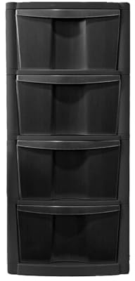 simpa Large Black Plastic 4 Drawer Modular Storage Tower Chest Unit - Flat Packed DIY Assembly. Instructions Provided.