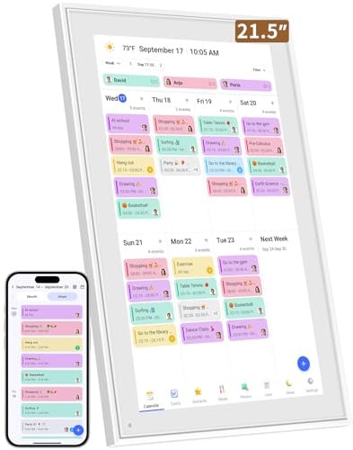 Digitaler Kalender, 21,5 Zoll Wandkalender Familienplaner mit 32GB Speicher, Touchscreen Intelligenter Tischkalender, Digitaler Terminplaner und Smart Kalender Sync Schedul