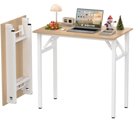 DHHOZAMZ 80x50cm Schreibtisch Klappbar, Klappbarer Schreibtische Kleiner, Computertisch Klein, Schreibtisch Platzsparend, Laptoptisch fürs Büro, Homeoffice. (Holz-c)