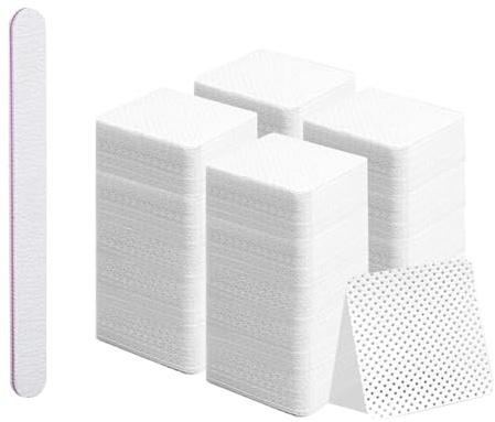 600 Pcs Lint Free Wipes for Nails with 1 Pc Nail File, UV Gel Polish Remover Pads, Removal Soft Cotton Pads for Manicure and Pedicure, Nail Wipes Cotton Pad Lint Free for Clean DIY Nails Art