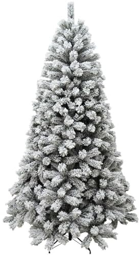 BAKAJI Albero di Natale Super Folto Pino Innevato con Base a Croce in Metallo Pieghevole di Altissima Qualità, Montaggio Facile con Rami a Innesto (Bianco, 180 cm)