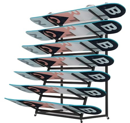 Generisch Freistehendes Snowboard- und Ski-Aufbewahrungsregal aus Metall, Dreieck-Organizer für Garage und Heim-Fitnessstudio, 4/5/6 Ebenen, platzsparende Halterung (90x50x67 cm)