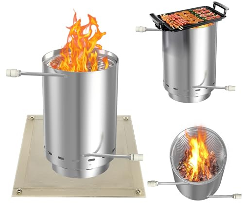 UISEBRT Poolheizung mit Holzfeuer – Feuertonne aus 100% Edelstahl mit Heizspirale Ø 32/38 mm Anschluss, Poolofen Heizung für Schwimmbäder, Poolheizung Feuer Eimer, Pool Heizungen Holz,Sliber