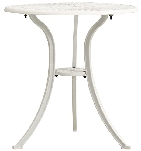 VIHHQGC Gartentisch Weiß 62x62x65 cm Aluminiumguss mit Schirmloch und stabilem Dreibein-Design für Terrasse und Garten