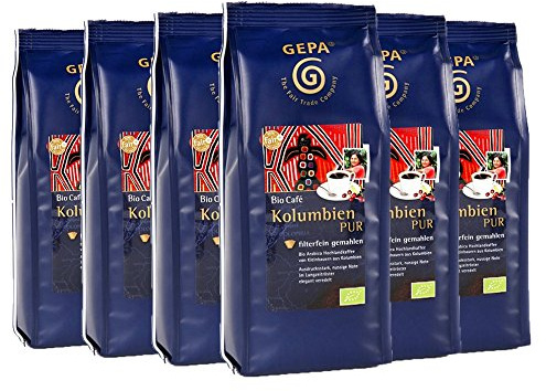 GEPA Bio Café Kolumbien PUR, gemahlen, 250 g, 6er Pack