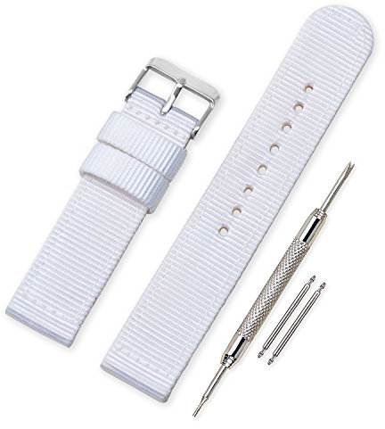 VINBAND Unisex Militär Nylon Uhrenarmband mit Edelstahl Silberne Schnalle 22mm Weiß
