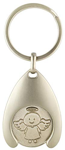 EnerChrom Schutzengel Schlüsselanhänger Smiling Paul - 1 Stück, 7cm - Silber - Viel Glück Einkaufswagenchip Glücksengel