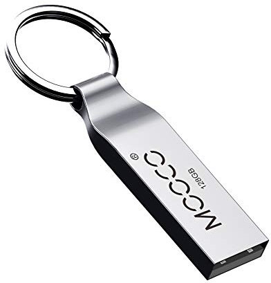 Metal USB 2.0 128GB Flash Drive Bulk Waterproof Thumb Drive Jump Drive Pen Drive Memory Stick Keyring,Silvery. (128G, USB2.0)