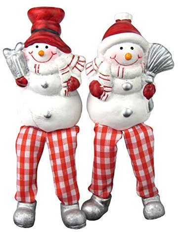 Weihnachtsfiguren - Kantensitzer - Dekofiguren - 2er Set aus Keramik, Handbemalt (Schneemann)