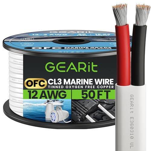 GEARit 12 Gauge Marine Wire, 12/2 AWG (50ft) Marine Grade Tinned Copper Oxygen Free, Duplex 2-Conductor Insulated Red & Black Electrical Cable for Boat, Automotive, RV, Camper, Trailer