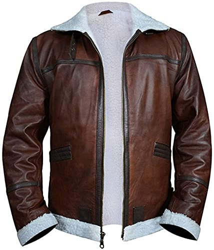 HiFacon Braune Fliegerjacke aus Schaffell für Herren, aus Kunstfellimitat, Bomberjacke Gr. XXXL, Braun – echtes Leder