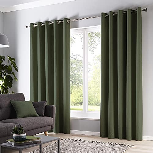 Fusion - Sorbonne - 100% Cotton Pair of Eyelet Curtains - 90 Width x 90 Drop (229 x 229cm) in Bottle Green
