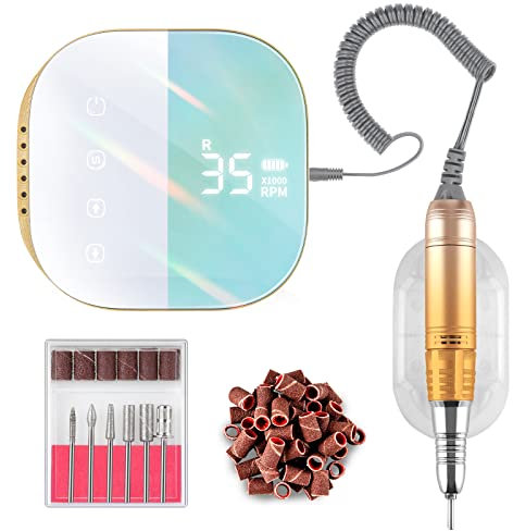 Madenia Wiederaufladbare Elektrische Nagelfräser TouchPro Gelnägel 35000 u/min Profi Akku Nagelfräser Elektrische Nagelfeile Maniküre Pediküreset Kunstnägel, mit HD-Digitalanzeige, inkl 6x Bits, Grün