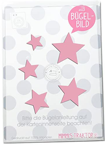 Bügelbild 5 Sterne 4 cm bis 2 cm Flockfolie kleine Aufbügler Applikationen Bügelsticker für Stoffe Textilien Kinder zum Aufbügeln Flicken, Farbe:rosa