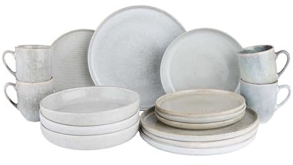 BUTLERS Geschirrset 4 Personen Tellerset HENLEY Steinzeug Geschirr Set 16-tlg. Kombiservice Tassen Kuchenteller Speiseteller Pastateller | reaktive Glasur, Mikrowellen- & spülmaschinenfest
