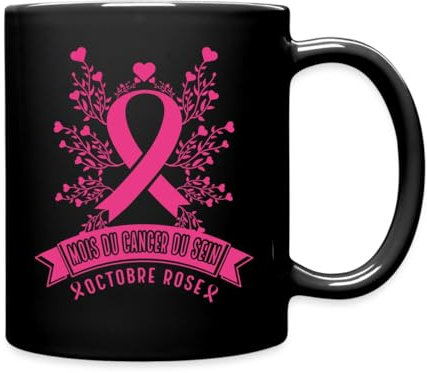 Spreadshirt Octobre Rose - Ruban Rose Contre Le Cancer Du Sein Tasse Mug, taille unique, noir