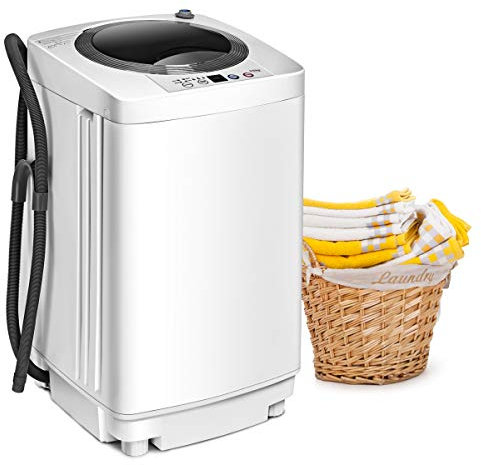 GOPLUS Mini Waschmaschine 3,5 KG, Waschvollautomat mit Schleuder, 6 Programme, Dispaly, inkl. Ablaufpumpe, Toplader Waschmaschine ideal für Apartments und Wohnmobile, 43 x 43 x 75 cm
