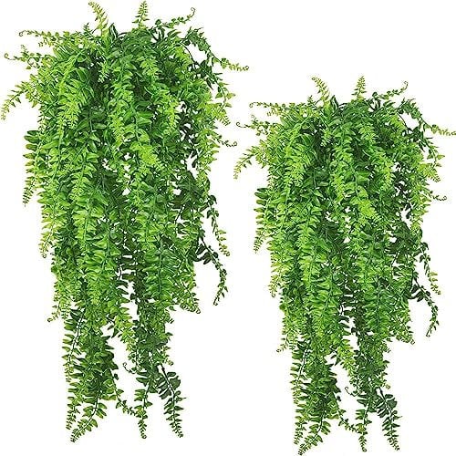 LOMOHOO 2 Pack Artificial Ferns Hanging Plants Boston Ferns Faux Persian Rattan Greenery Vine for Wall Hanging Baskets Wedding Party Garden Home Garden Wall Aesthetic Decorations Indoor Outdoor