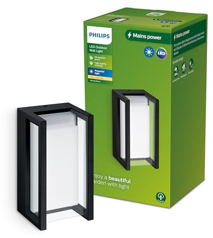 Philips Outdoor Pyrona Wandleuchte 12W, 2700 Kelvin warmweißes Licht, IP44 wetterfest, schwarz