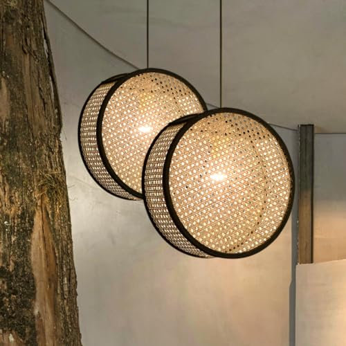 GUANSHAN Kreative Rattan Gewebte Pendelleuchte Wabi-Sabi Stil Pendelleuchte Dekorative Hängeleuchte Deckenleuchte Endente Beleuchtung Befestigung Für Wohnzimmer, Esszimmer