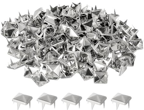 sourcing map 80Pcs Square Pyramid Rivets, 8mm Four-Jaw Studs Spikes, Copper Punk Rock Nailhead Spots for Clothing Bag Leather Shoes (Silver)