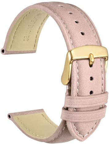 WOCCI 18mm Vintage Leder Uhrenarmband für Herren und Damen, Schließe Gold (Rosa)