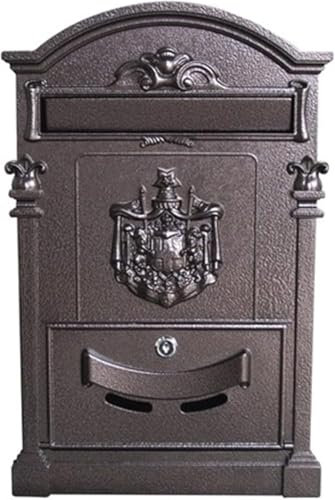 Wandbriefkasten im Vintage-Stil, mit Schloss mit großer Kapazität und 2 Schlüsseln, braun, dekorativer Paketbriefkasten für Garten und Wohnhaus
