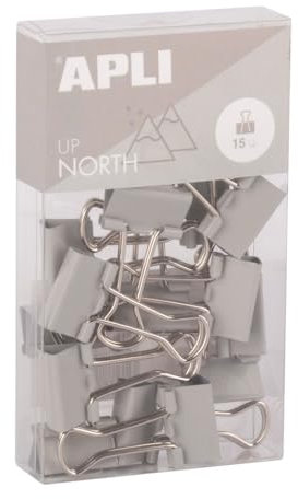 APLI 19982 - Pinzas Abatibles de Acero Templado 19 mm - Pack de 15 en Color Gris - Diseño Minimalista, Organización Moderna - Accesorios de Escritorio Upnorth