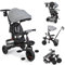 Baby Dreirad 6 In 1 Kinderdreirad Mit Schubstange, Kinderdreirad für 9 Monate Bis 5 Jahre Mit Umkehrbarem Sitz, Ausklappbarem Verdeck Mit Sonnenschutz, Kinderwagen Faltbar, Babyfahrrad (Grau)