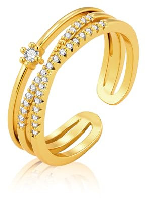 ALEXCRAFT Gold Ringe für Damen, Ring Wickelring verstellbar offen Zirkonia ringe für Frauen Verlobungsring Trauringe Hochzeitsringe Antragsring Ringe Kreuzförmiger Ring mit Mikroeinlage