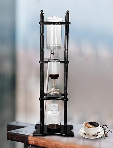 Cold Brew Drip Coffee Maker, 2500ml/84.54oz Ice Coffee Brewer Machine Dripper Pot Cold-Drip Coffee Tower with Glass Container Wood Stand for Home Office