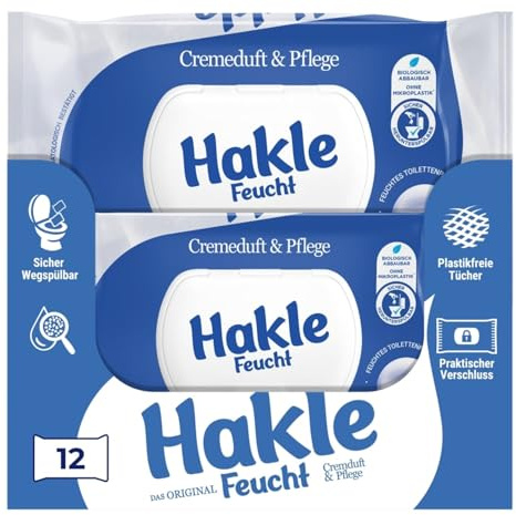 Hakle Feucht Cremeduft & Pflege, 12 Packungen Feuchtes Toilettenpapier | 12 x 42 Blatt, Sanfte Pflege und Gründliche Reinigung für Empfindliche Haut
