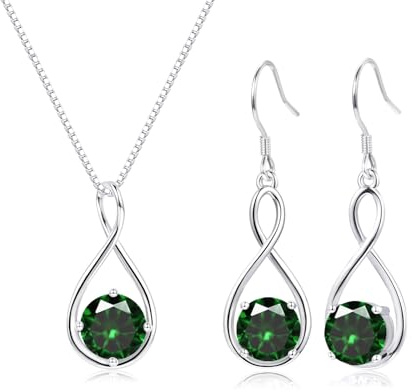 Glintara 925 Sterling Silver Jewellery, 2PCS Necklace Drop Earrings Sets | Cubic Zirconia, Hypoallergenic, Lightweight, Chain Infinity Pendant Hook Dangle Earrings, Birthday, Gifts, for Womens Teenage